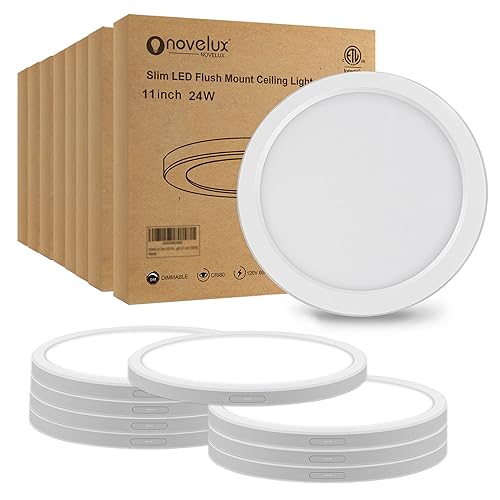 11 inch LED Ceiling Light Flush Mount, Ultra Slim 0.63" Thick Round Flushmount Ceiling Lamp 8 Pack Dimmable 5000K Daylight Ceiling Light Fixture for Bathroom,Kitchen,Closet, ETL Listed (White) - size: 11 inch-8 Pack