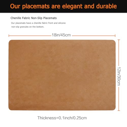 Brown Plastic Vinyl Placemats Set of 12, Waterproof Heat Resistant Table Mats,Faux Leather Wipeable Washable Easy Clean Non-Slip Place Mats for Indoor Outdoor(12,Brown) - color: Brown