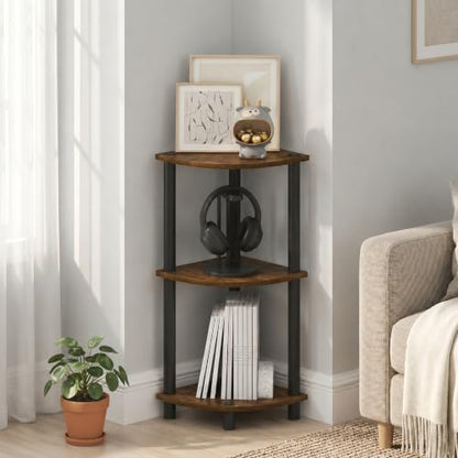 Furinno Turn-N-Tube Toolless Assembly 3-Tier Storage Shelves, Amber Pine - color: Amber Pine/Black, size: 3-Tier