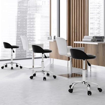 Rolling Stool with Wheels Swivel Salon Stool Adjustable Drafting Tattoo Office Chair for Massage Bar Kitchen Spa Shop with Thick Cushion (Black) - color: Black