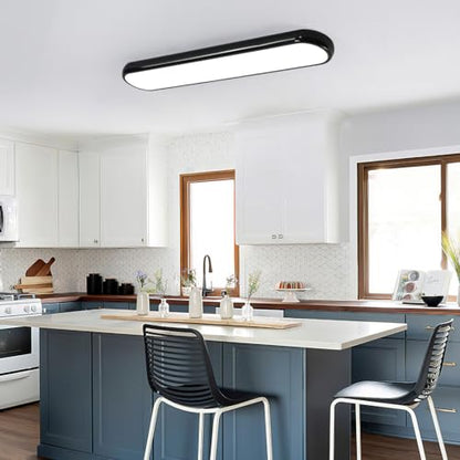 Qcyuui Modern LED Ceiling Light,Dimmable Semi Flush Mount Ceiling Light,39.4 in Long Ceiling Light Fixture,Kitchen Lighting Fixtures Ceiling for Office Bedroom Hallway(Black/48W/3000-6500K) - color: Black/Dimm/48W/39.4IN/3000-6500K, size: 39.4in
