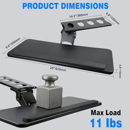 Keyboard Tray Under Desk,Adjustable for Height and Tilt, Adjustable Computer Keyboard & Mouse Platform Tray,25"W x 9.8"D Surface, Ideal for Home and Office Use