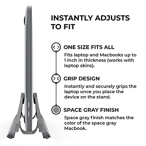 HumanCentric Vertical Laptop Stand for Desks in Space Grey, Upright Adjustable Holder to Dock Apple MacBook Stand, and Other Laptops to Organize Work & Home Office, Automatic Grip - color: Space Gray