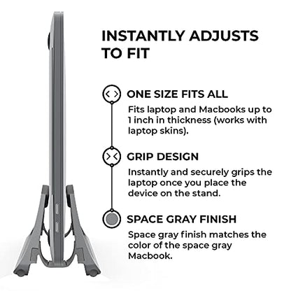 HumanCentric Vertical Laptop Stand for Desks in Space Grey, Upright Adjustable Holder to Dock Apple MacBook Stand, and Other Laptops to Organize Work & Home Office, Automatic Grip - color: Space Gray