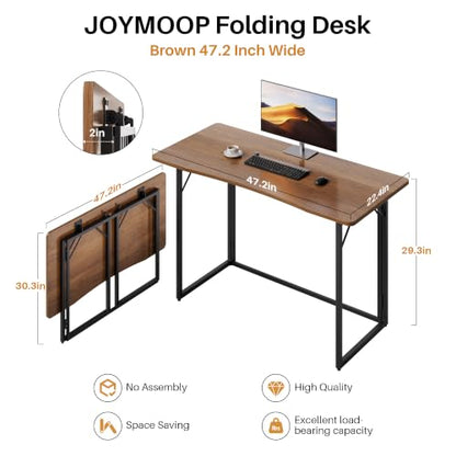 JOYMOOP 47.2" Brown Folding Desk, No Assembly, Wooden Top, Large Size - color: Brown, size: 47.2" Width