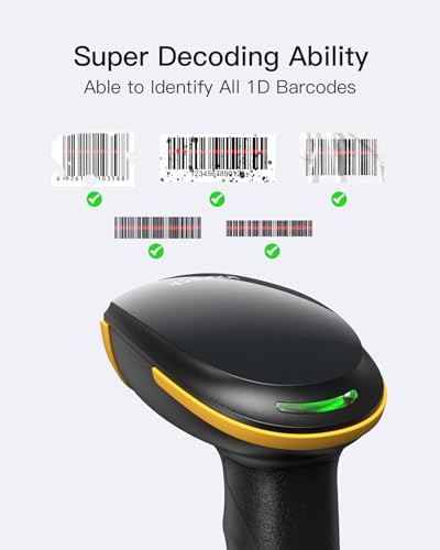 Inateck 1D Barcode Scanner, Wireless Bluetooth Handheld, 2000mAh Battery | USB Wired Mode, APP & SDK Configuration, 3-Month Battery per Charge, Reads Damaged & Dirty 1D Barcodes - style: Scanner