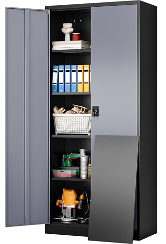 Wide & Deep Metal Storage Cabinet with Lock & Adjustable Shelves,72" Gray Garage Storage Cabinet with Locking Doors,Locking Metal Cabinets for Home,Office,Shop,Garage 72x36x18 - color: Black Gray, size: 72"H x 36"W x 18"D