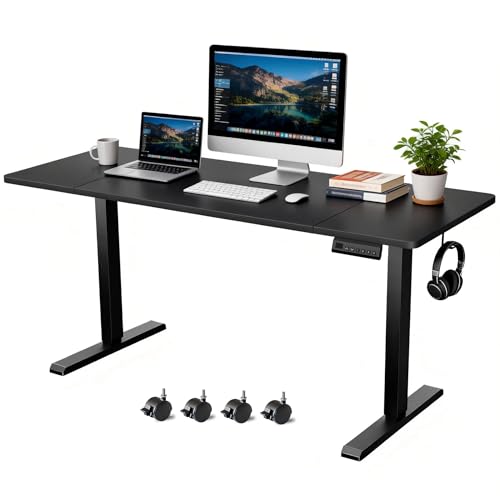 Standing Desk with Splice Board Adjustable Height- 63 inch Mobile Stand up Desk with Wheels, Portable Sit Stand Desks Electric with Lockable Casters - color: Black, size: 63