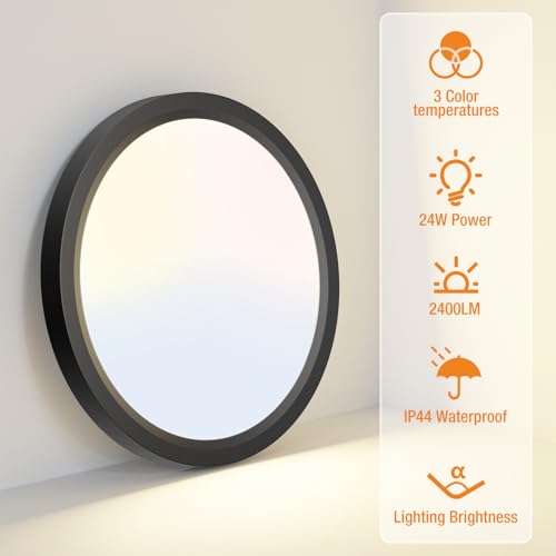 9 Inch LED Flush Mount Ceiling Light Fixture, 3000K-4000K-6500K Light Fixture, 1Pack Closet Round Surface for Bathroom Laundry Bedroom Hallway, Black - color: Black, size: 9Inch-1Pack