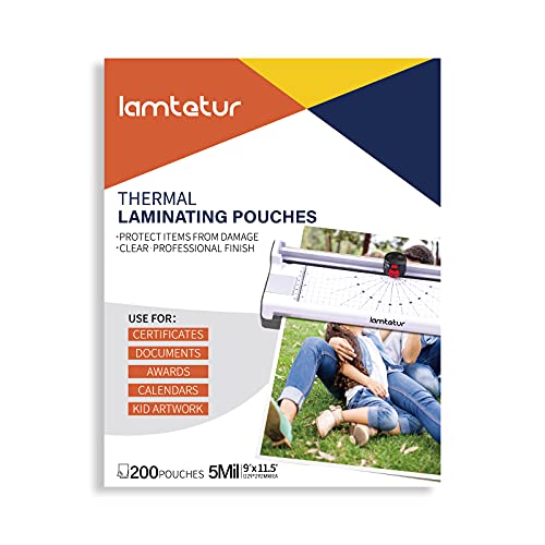 Lamtetur Thermal Laminating Pouches 9"x11.5" Inches 5mil 200Pcs Letter Size | Hold 8.5 x 11,Hot Laminate Films, Clear Laminator Papers, Lamination Sheet for certificates, sign,artwork, bank card, ID card - style: 5MIL-200sheets