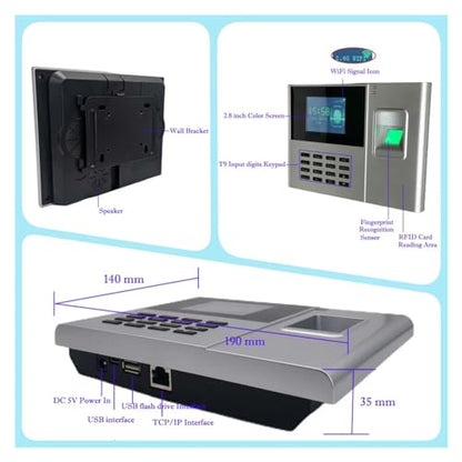 WiFi Option Fingerprint Time And Attendance Machine System Card Employee Electronic Time Clocks For Employees Small Business Management System For Offices, Factories, Hotels, Schools and More(Without - size: Without Battery