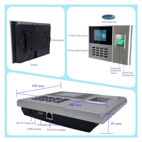 WiFi Option Fingerprint Time And Attendance Machine System Card Employee Electronic Time Clocks For Employees Small Business Management System For Offices, Factories, Hotels, Schools and More(With Bat - size: With Battery
