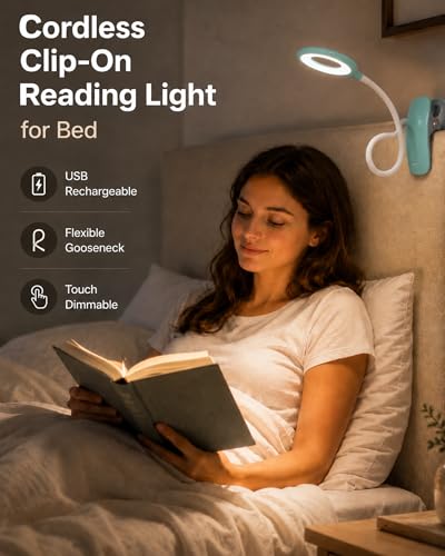 Rechargeable Clip On Reading Light for Bed Headboard, Touch Dimming