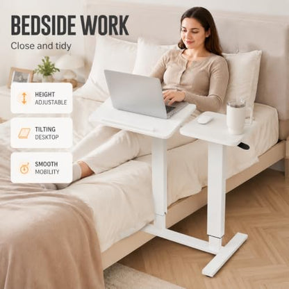 32" Height Adjustable Sit Stand Desk Converter, Dual Monitor Laptop Riser, Black (Bedside Desk/Plastic Holder (White)) - color: Bedside Desk / Plastic Holder (White)