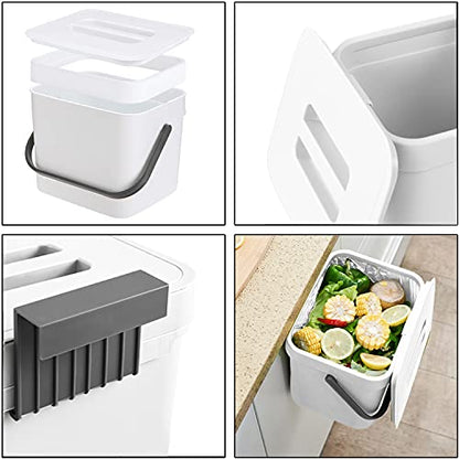 LALASTAR Trash Can with Lid, Wall-Mounted Under Sink Small Garbage Can for Kitchen, Bathroom, Hanging Plastic Trash Can, 1.8 Gallon, White - color: White