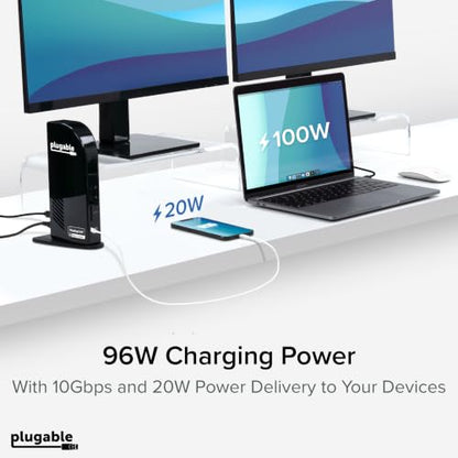 Plugable 13-in-1 USB C Docking Station 4K Triple Monitor with 100W Charging