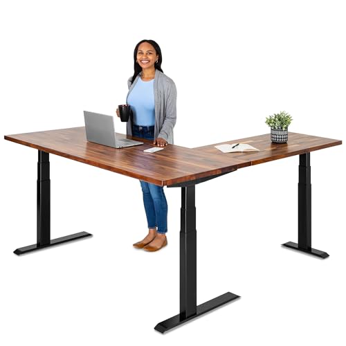 S STAND UP DESK STORE Triple Motor Electric L-Shaped Corner Standing Desk with EZ Assemble Frame (Black Frame/Solid Walnut Top, 71 inch W x 71 inch D) - color: Black Frame/Solid Walnut Top