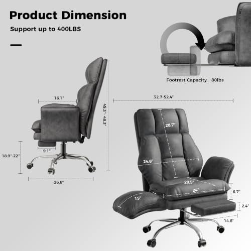Big and Tall Office Chair, Flip Armrests for Pets & Cross Legged Sitting | Executive Ergonomic Computer Gaming Chair with Foot Rest, Tech Fabric Wide Seat Reclining Desk Chair，Grey - color: Tech Grey