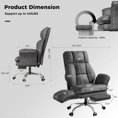 Big and Tall Office Chair, Flip Armrests for Pets & Cross Legged Sitting | Executive Ergonomic Computer Gaming Chair with Foot Rest, Tech Fabric Wide Seat Reclining Desk Chair，Grey - color: Tech Grey
