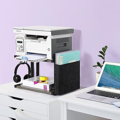 BTY Printer Stand Under Desk Printer Table with Storage Small Printer Cart with Wheels 2 Tier Desktop Printer Stands for Home Office Fax Machine Scanner Files (Grey) - color: Grey