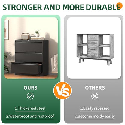 Lateral File Cabinet 3 Drawer, Metal File Cabinet with Lock - color: Black, size: 3 Drawer - Lateral