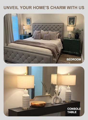 USumkky 25" Table Lamps Set of 2 - Modern Bedside Lamps for Living Room - White Washed Ceramic Nightstand Lamps for Bedroom - color: Washed White