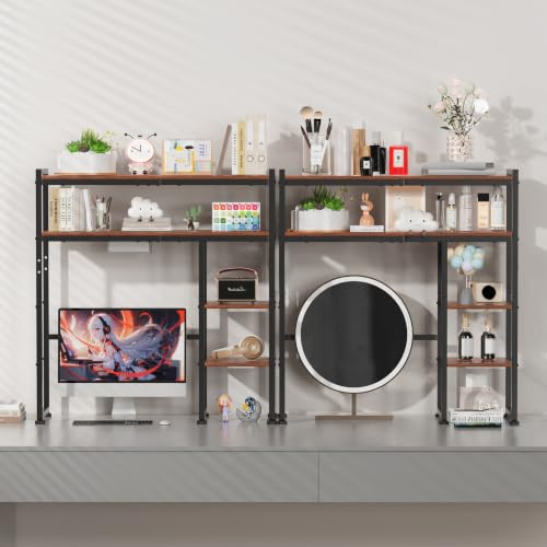 Aetheris Desktop Organizer Shelf, 30" Wooden Office Storage Rack, Display Shelf Rack, 5 Tier Desktop Display Rac, Desk Shelf, Desk Hutch for Computer Monitor (Brown)
