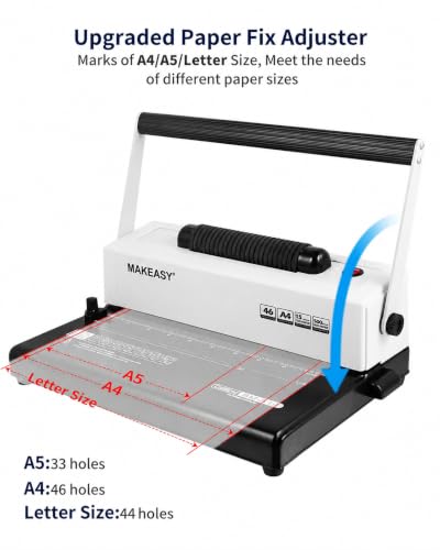 MAKEASY Coil Spiral Binding Machine, Punch 15 Sheet - Manual Hole Punch - Electric Coil Inserter - Adjustable Side Margin - for Letter Size/A4/A5, Comes with 1 Box 5/16'' Binding Coils & Plier