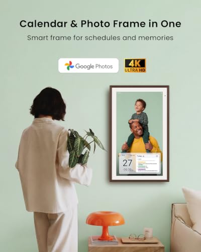 Apolosign 27-inch 4K Digital Calendar, Smart Wall Planner with Calendar Sync, Chore Chart, Install Apps & Widget, Electronic Touchscreen Display for Schedules, Dual Mode, Wall Mount Included (Dark Oak) - color: Dark Oak