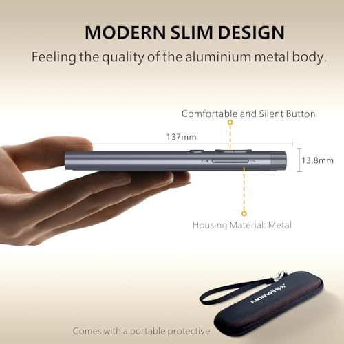 N97s Presentation Clicker for Powerpoint Presentations with Digital Pointer | ①Green Laser Pointer②Metal Housing③Magnifier/Highlight/Mouse Left Click④TV Screen&Projector Clicker⑤Built-in Storage Receiver - color: Green - BLE&USB-A