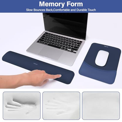 MOSISO Wrist Rest Support Mouse Pad & Keyboard Set, Navy Blue | Rectangular Ergonomic Mousepad, Non-Slip Base, Home/Office Pain Relief & Easy Typing, Neoprene Cloth & Raised Silicone Lining - color: Navy Blue