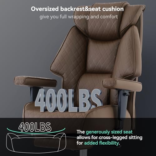 EXCEBET Big and Tall Office Chair with Footrest, PU Leather High Back Executive Office Chair 400lbs, Ergonomic Computer Chairs Lumbar Support for Heavy People (Brown) - color: Dark Brown