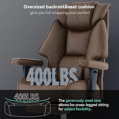 EXCEBET Big and Tall Office Chair with Footrest, PU Leather High Back Executive Office Chair 400lbs, Ergonomic Computer Chairs Lumbar Support for Heavy People (Brown) - color: Dark Brown