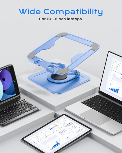 LOXP Adjustable Laptop Stand, Computer Stand with 360 Rotating Base | Ergonomic Laptop Riser Mount for Desk Foldable Protable Computer Desk Fits with MacBook Pro Air (10-16") - Blue