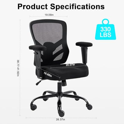YFO Ergonomic Office Chair, Mesh Computer Desk Chair | Adjustable Back Lumbar Support and Armrests, Comfy Executive Rolling Swivel Task Chair for Home Office, Black - color: Black
