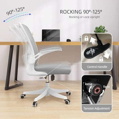 Ergonomic Office Desk Chair High Back Mesh Computer Chair Adjustable Chair | 360° Swivel Adjustable Lumbar Support & Flip-Up Armrests capacity 300 lbs capacity - color: 05grey