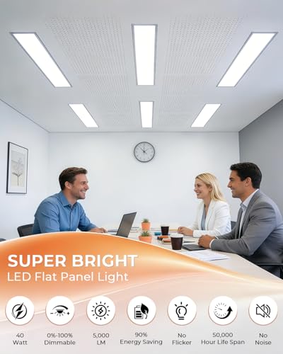 1x4 LED Flat Panel Light 2Pack 5CCT Selectable, 0-10V Dimmable | 5000LM, 3000K/3500K/4000K/5000K/6300K Adjustable, 20W/25W/30W/35W/40W Selectable, Recessed Drop Ceiling Lighting for Office - size: 1 Feet by 4 Feet