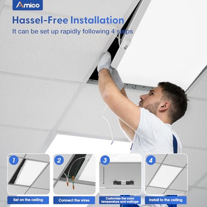 Amico 4Pack 2x4 LED Flat Panel Light with Motion Sensor and Remote Control