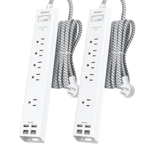 2 Pack Surge Protector Power Strip -10ft Extension Cord, 5 Outlets 4 USB | 2 USB C Charging Ports, 1875W/15A, Flat Plug, 1080J Overload Protection Wall Mount for Home Office Dorm Room Essentials - size: 10 FT