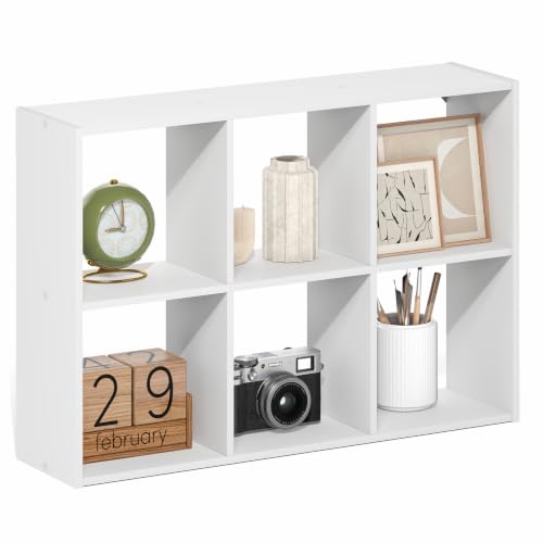 Furinno Rossi 6-Cube Floating Shelves for Wall, Wall Mount Organizer, Desktop Organizer, Bookshelf, for Home Office, Study Room, White - color: White, size: 6-Cube
