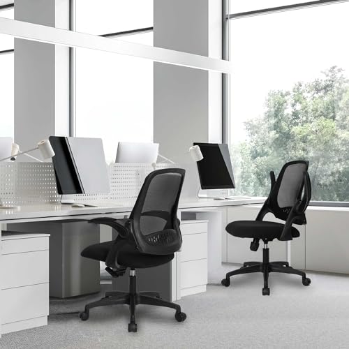 NEO CHAIR Office Desk Chair, Ergonomic Mesh with Flip-Up Armrests, Black - color: Black