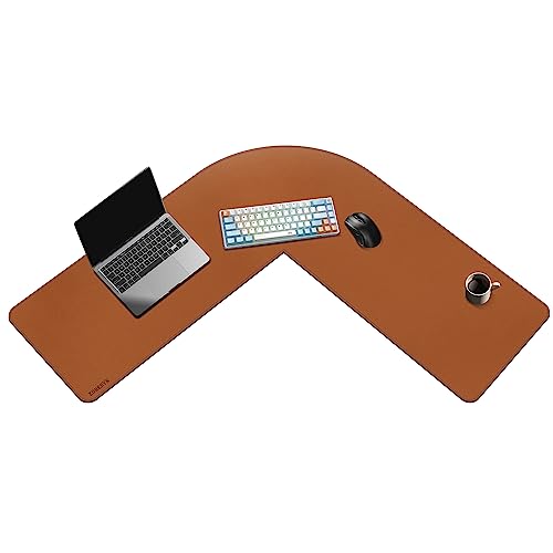 ZORESYN L Shaped Desk Mat 39.4"(L) x 39.4"(S) x 13"(W), Computer Corner Desk Pad, Large Waterproof PU Leather Mouse pad for Corner Desk, Writing Desk Pad Protector - Light Brown - color: Light Brown, size: 39.4" x 39.4"