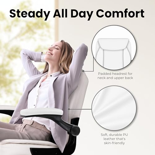 NEO CHAIR PU Leather Office Desk Chair with Adjustable Arms, All White - color: All White