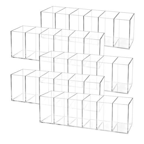 5 Pcs Clear Pencil Holder 6 Compartments Acrylic Cosmetic Brush Storage Box Pencil Cup Stationery Holder Makeup Brush Organizer for Bathroom Kitchen Dorm Office Desk Accessories