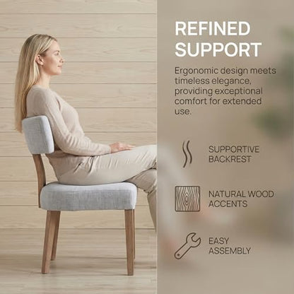 HNY Mid Century Modern Dining Chairs, Farmhouse Linen Fabric Upholstered Accent Chair Curved Backrest Kitchen Chairs Set of 2, with Hardwood Frame, Grey - color: Light Grey Curved