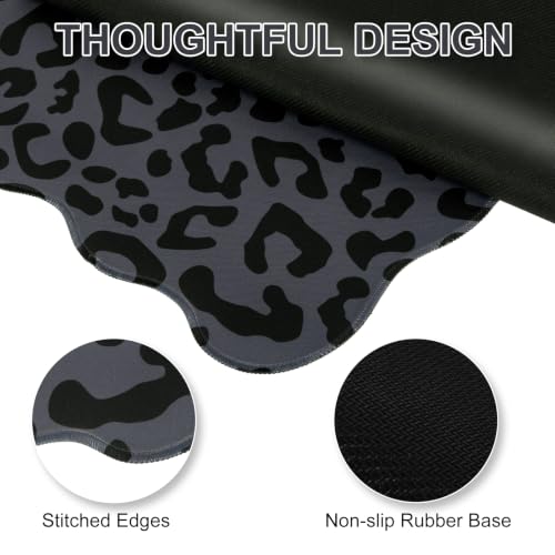 L-SPOUTTO Black Leopard Mouse Pad, Scalloped Desk Mat XXL Gaming Mousepad | Cheetah Gaming Mousepad,35.4x15.7in Non-Slip Base Keyboard Pad Waterproof Desktop Mat for Laptop Computer Game Home Office - color: Black Leopard