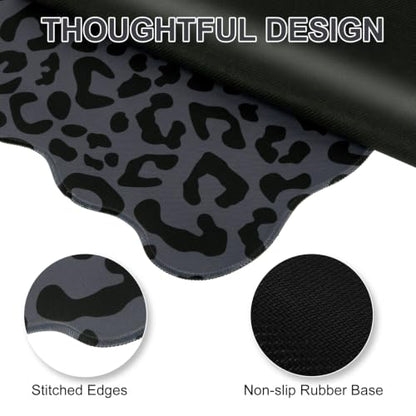 L-SPOUTTO Black Leopard Mouse Pad, Scalloped Desk Mat XXL Gaming Mousepad | Cheetah Gaming Mousepad,35.4x15.7in Non-Slip Base Keyboard Pad Waterproof Desktop Mat for Laptop Computer Game Home Office - color: Black Leopard