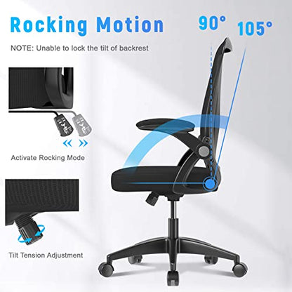 naspaluro Home Office Desk Chair Mid Back with Adjustable Height Dark Black | Comfy Ergonomic Chair with Flip-Up Arm and Lumbar Support, Breathable Mesh Swivel Computer Chair for Study Working Teacher - color: Dark Black