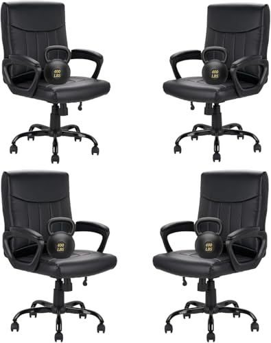 CLATINA Mid Back Leather Office Executive Chair with Lumbar Support and Padded Armrestes Swivel Adjustable Ergonomic Design for Home Computer Desk 4 Pack - color: Black, size: 4 Pack