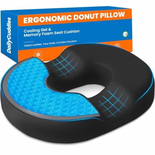 Donut Pillow Cooling Gel Memory Foam Cushion, Large, Black - color: Black, size: Large
